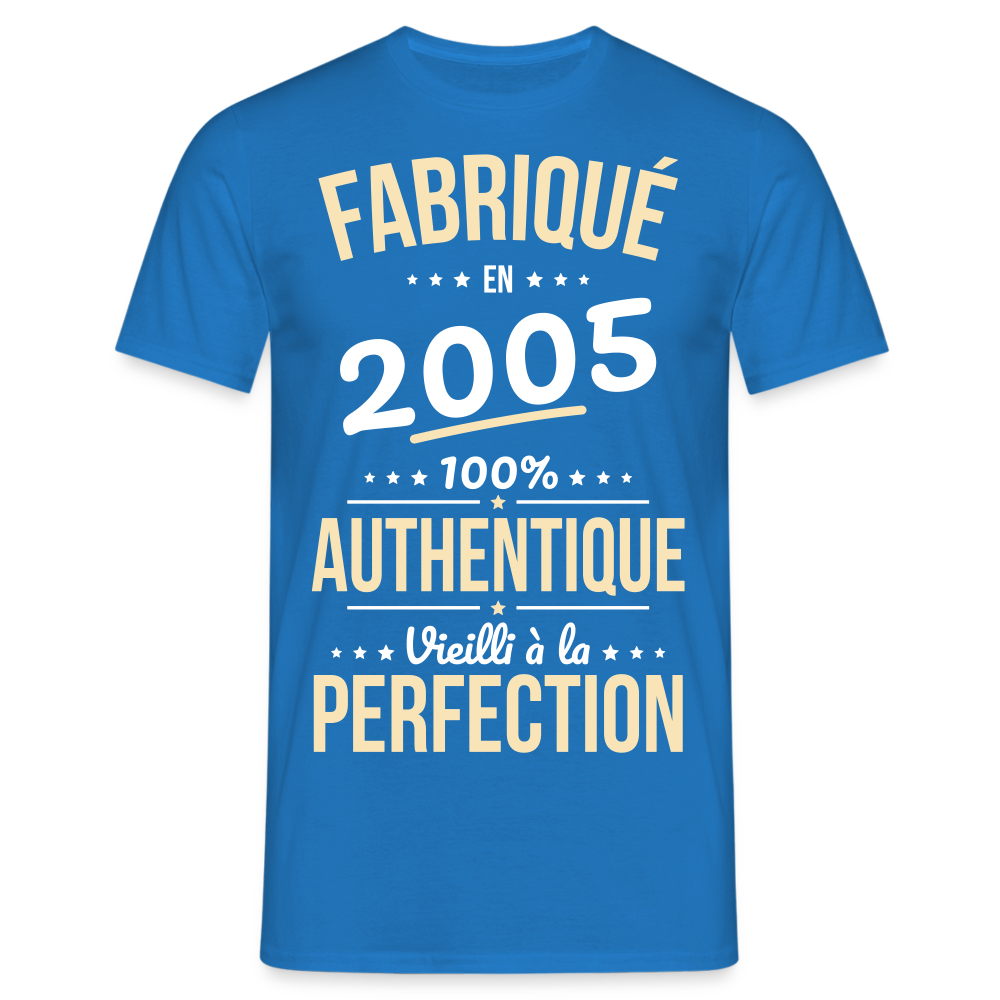 T-shirt Homme - Anniversaire 20 Ans - Fabriqué en 2005 - bleu royal