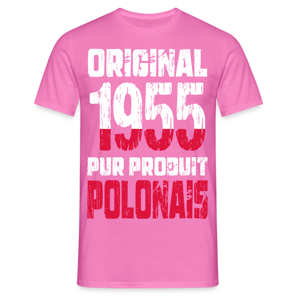 T-shirt Homme - Anniversaire 70 Ans - Original 1955 - Pur produit Polonais - rose