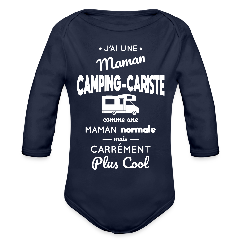 Body Bébé bio manches longues - J'ai une maman camping-cariste - marine foncé