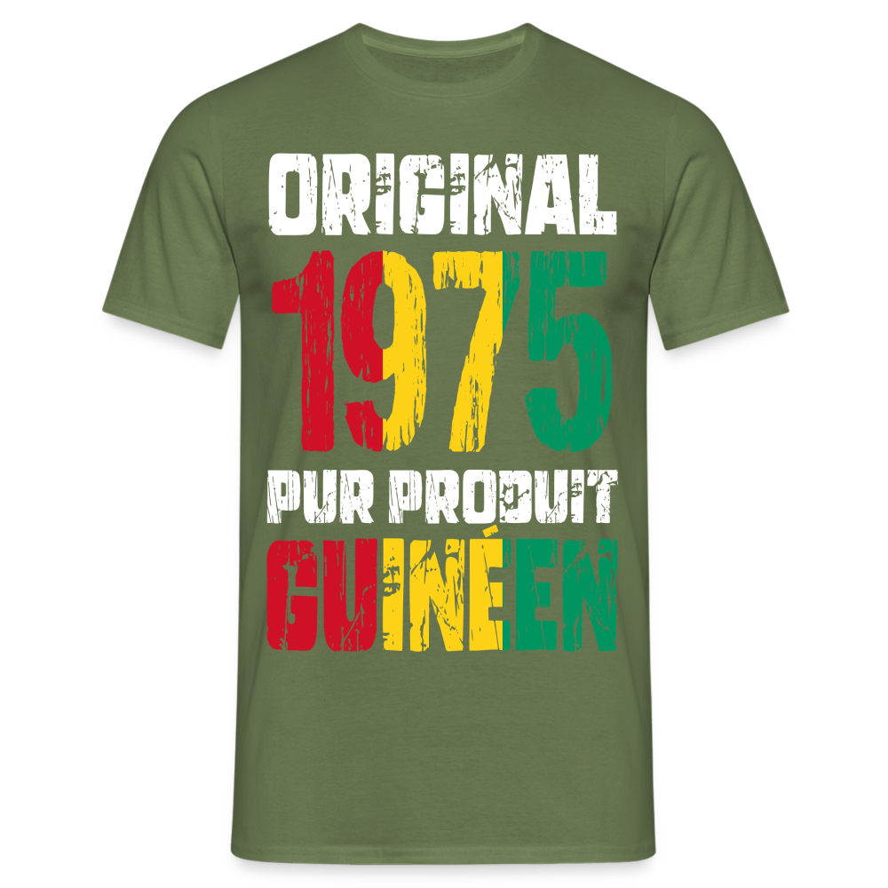 T-shirt Homme - Anniversaire 50 Ans - Original 1975 - Pur produit Guinéen - vert militaire