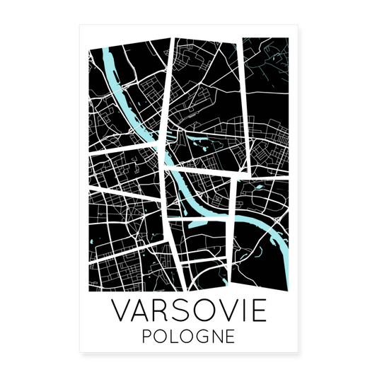 Poster Varsovie - Plan Varsovie - 60 x 90 cm - blanc