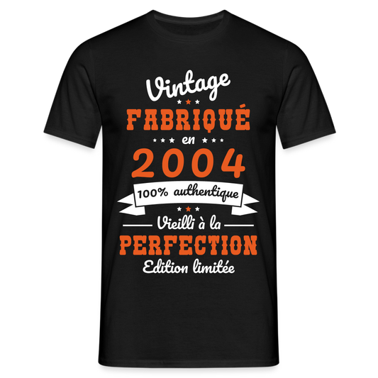 T-shirt Homme - Anniversaire 21 Ans - Vintage Fabriqué en 2004 - noir