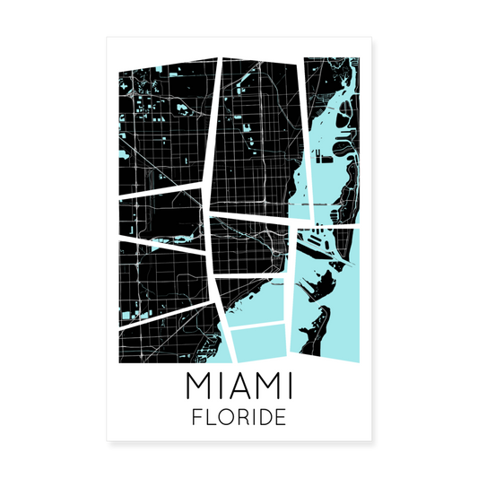 Poster Miami - Plan Miami - 20 x 30 cm - blanc