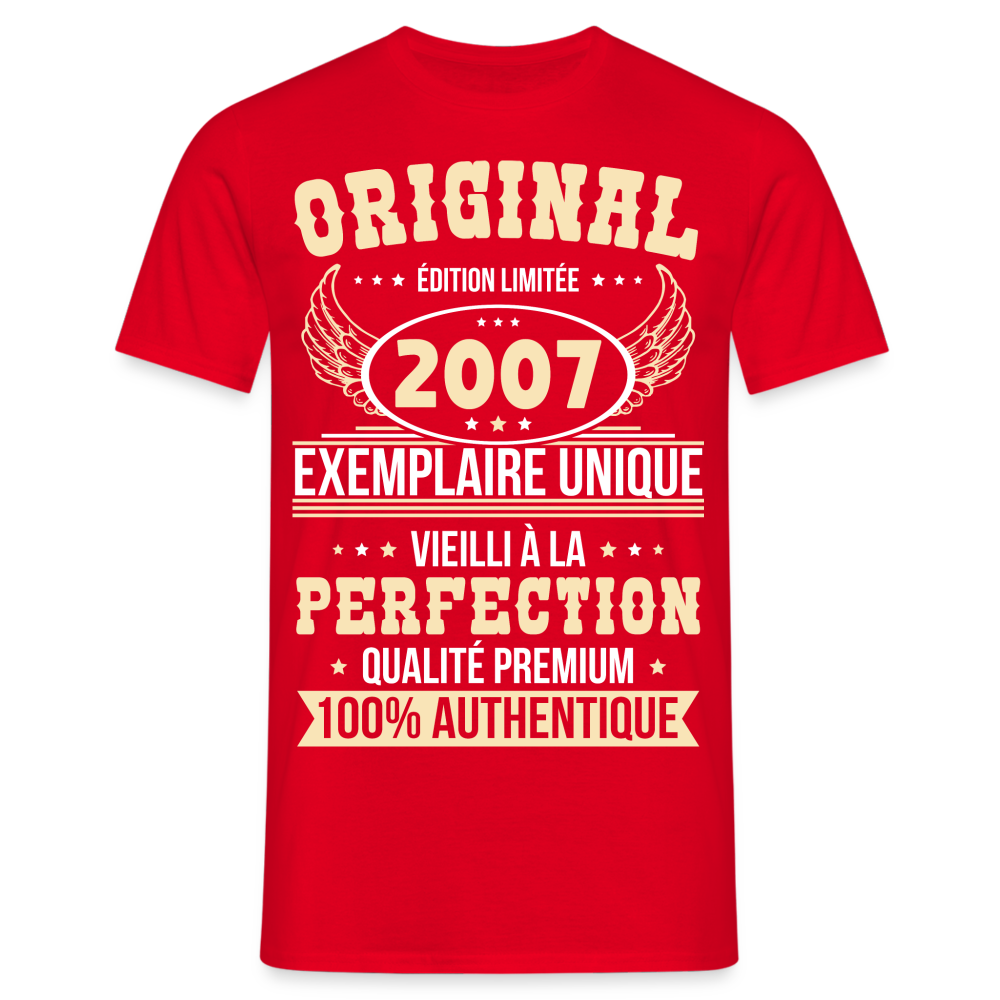 T-shirt Homme - Anniversaire 18 Ans - Original 2007 - rouge