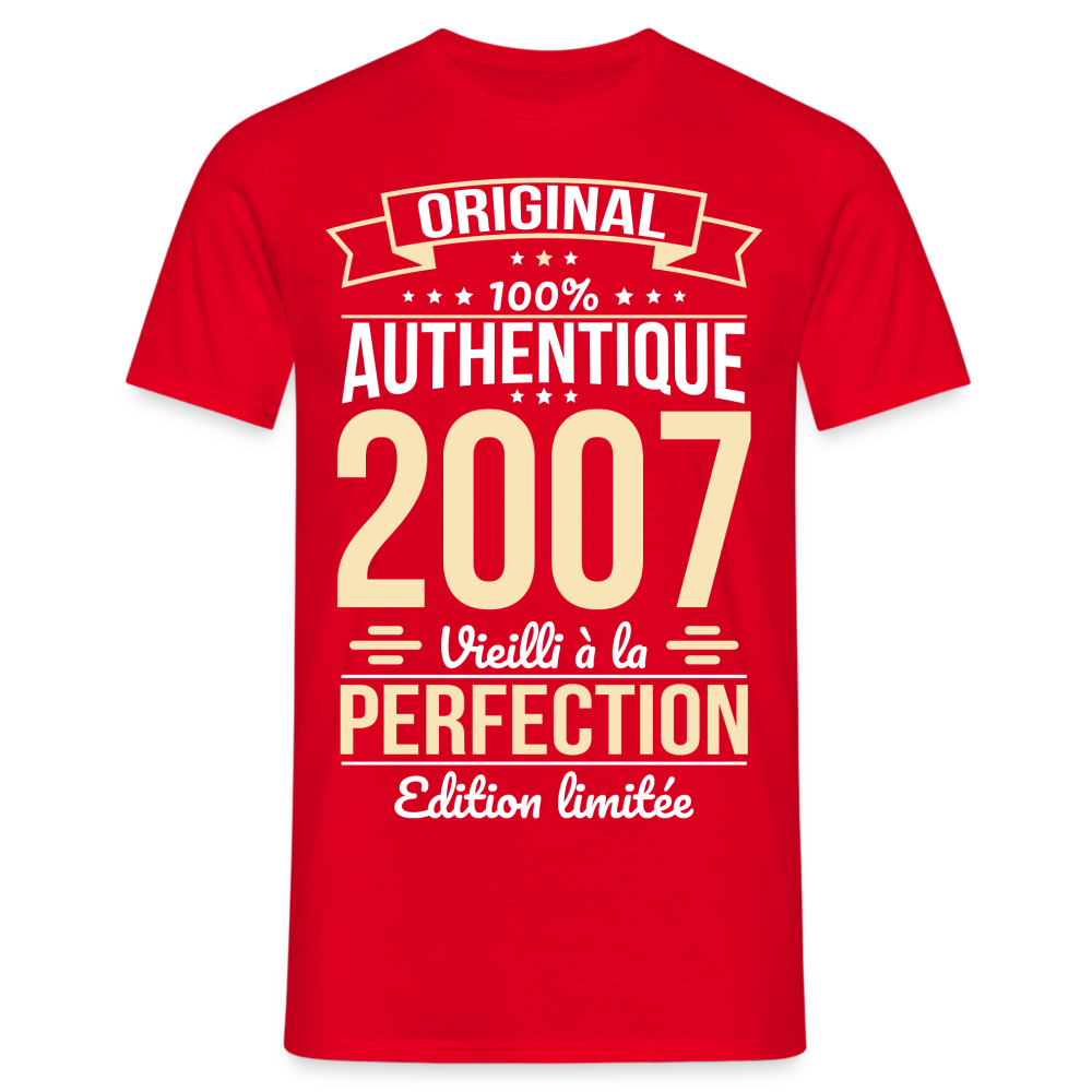 T-shirt Homme - Anniversaire 18 Ans - Original 2007 - rouge