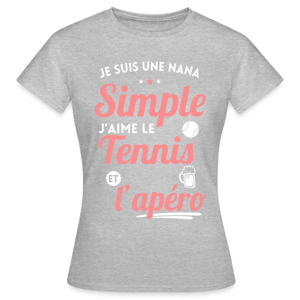 T-shirt Femme - J'aime le  tennis et l'apéro - gris chiné