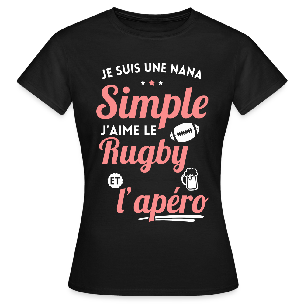 T-shirt Femme - J'aime le  rugby et l'apéro - noir