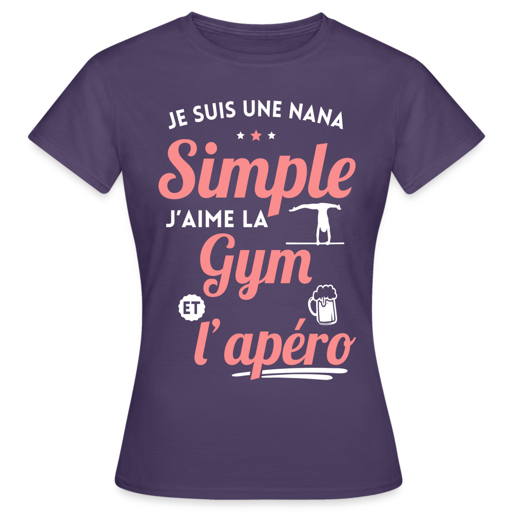 T-shirt Femme - J'aime la gym et l'apéro - violet foncé