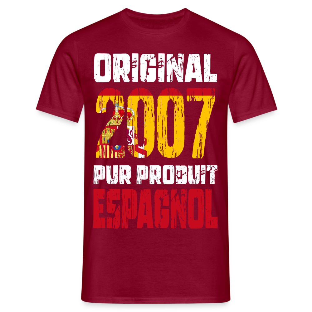 T-shirt Homme - Anniversaire 18 Ans - Original 2007 - Pur produit Espagnol - rouge brique