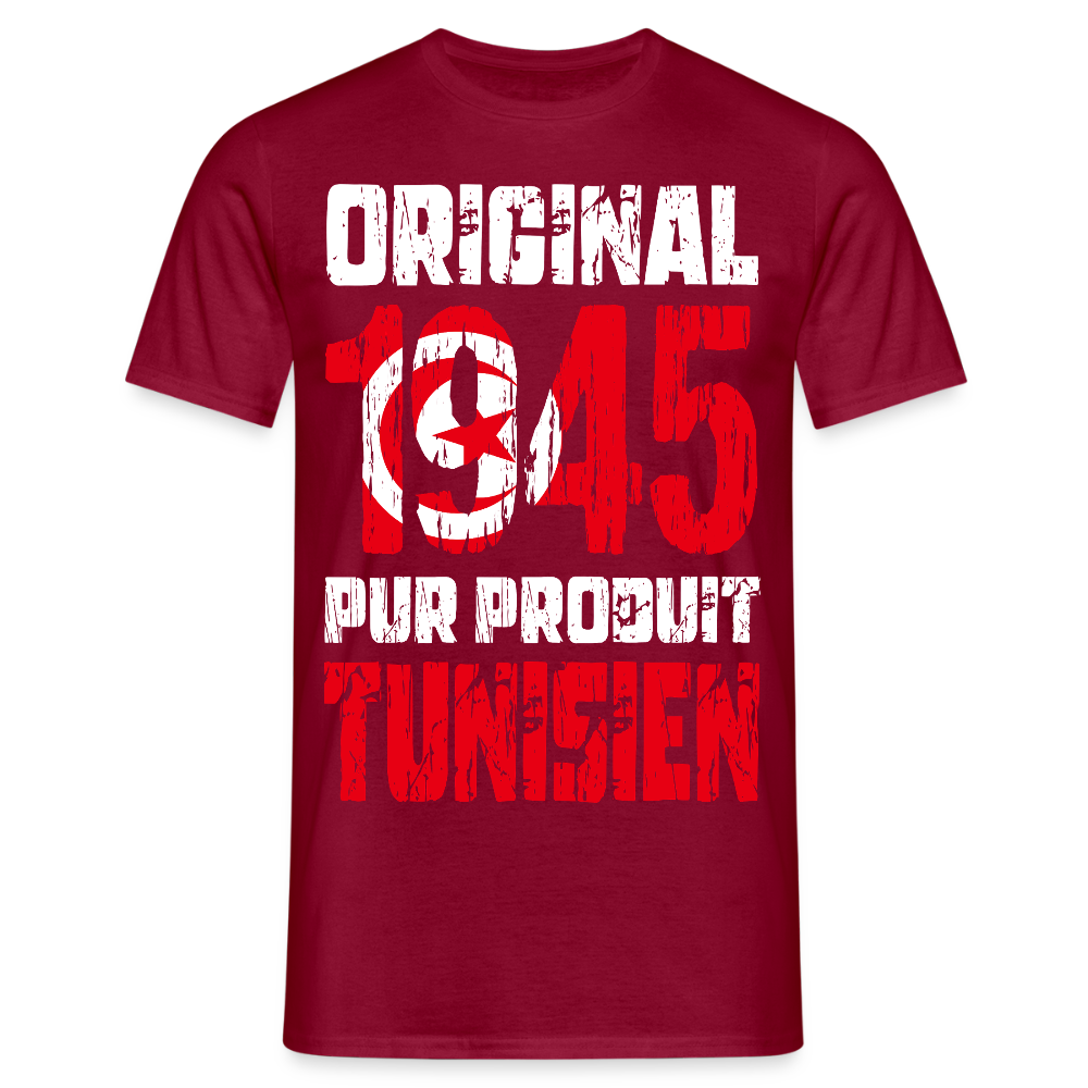 T-shirt Homme - Anniversaire 80 Ans - Original 1945 - Pur produit Tunisien - rouge brique