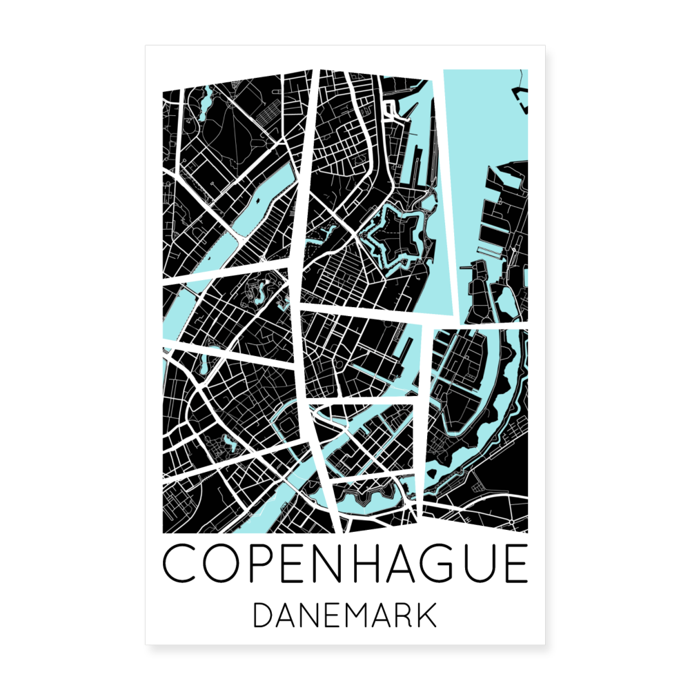 Poster Copenhague - Plan Copenhague - 40 x 60 cm - blanc