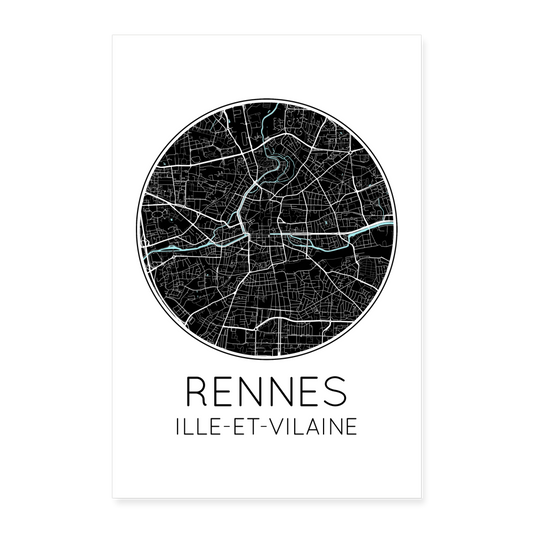 Poster Rennes - Plan Rennes - 60 x 90 cm - blanc