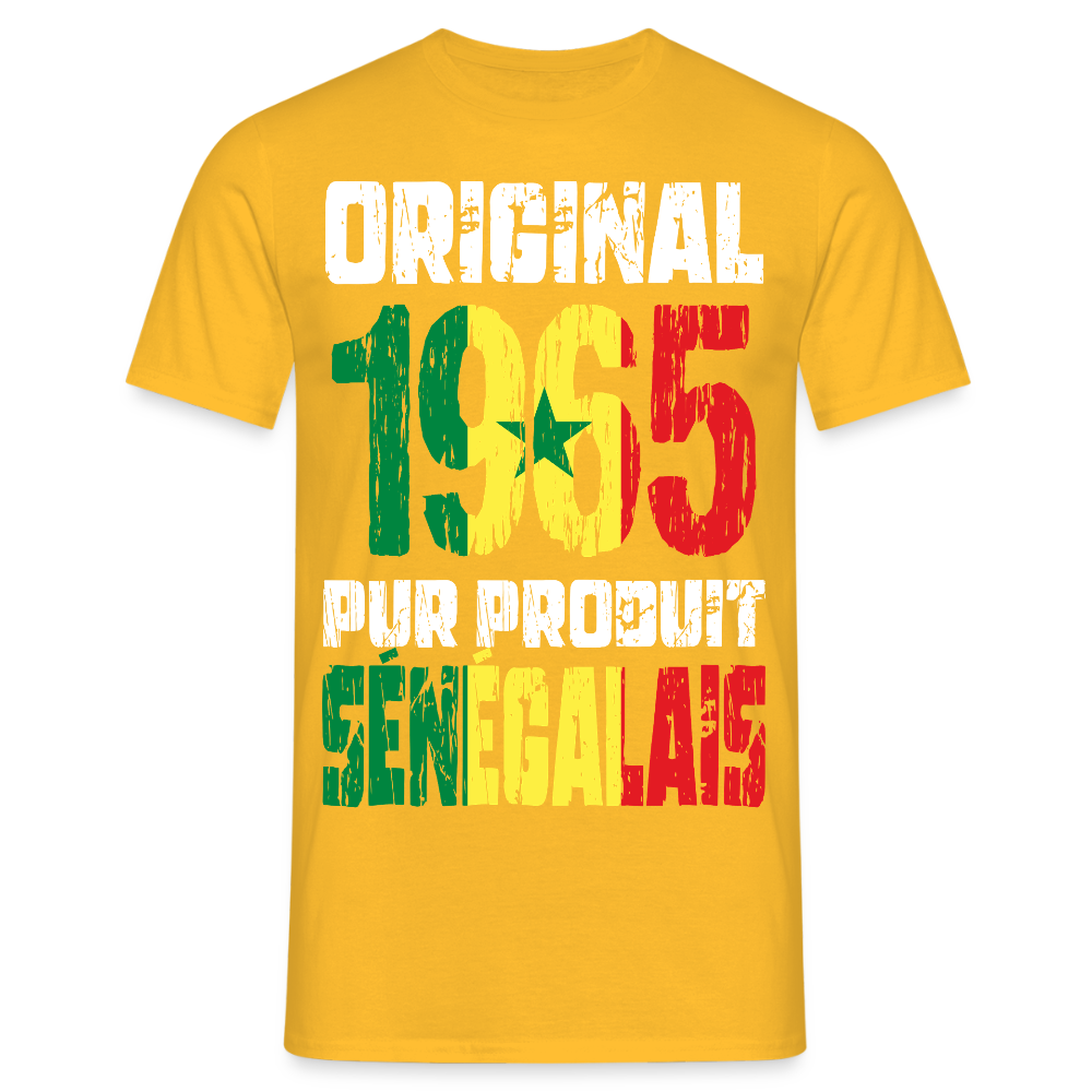 T-shirt Homme - Anniversaire 60 Ans - Original 1965 - Pur produit Sénégalais - jaune