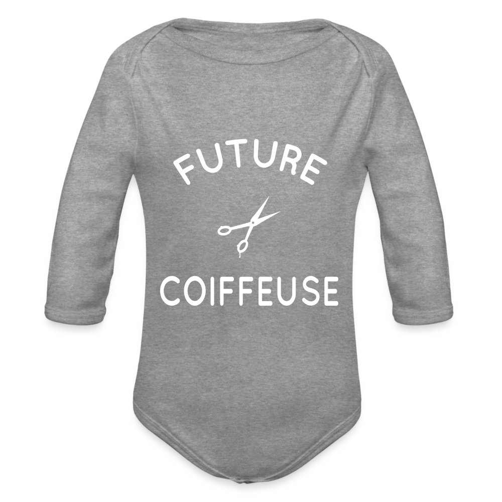 Body Bébé bio manches longues - Future coiffeuse - gris chiné