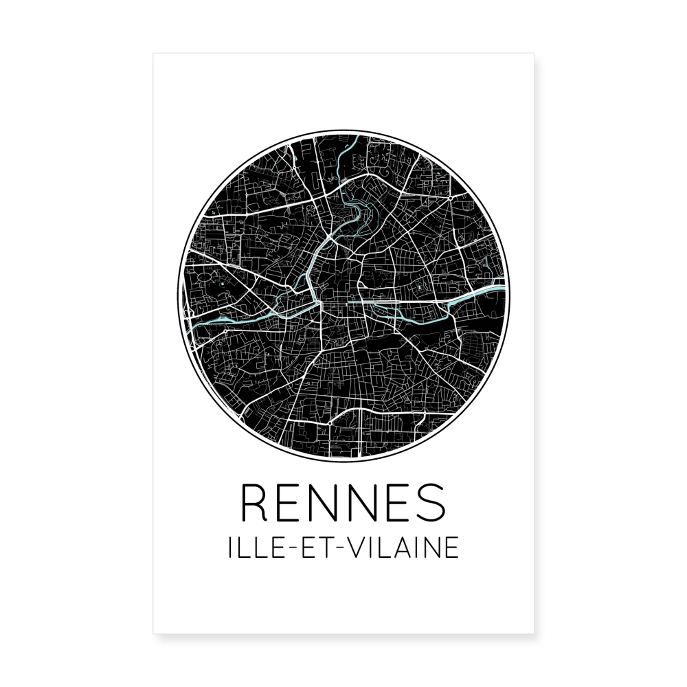 Poster Rennes - Plan Rennes - 20 x 30 cm - blanc