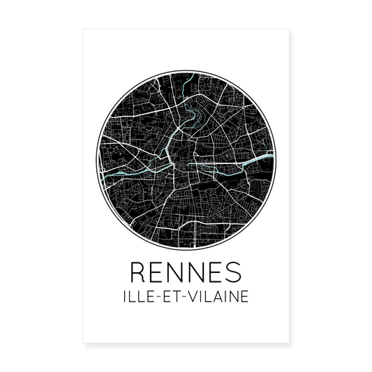 Poster Rennes - Plan Rennes - 20 x 30 cm - blanc