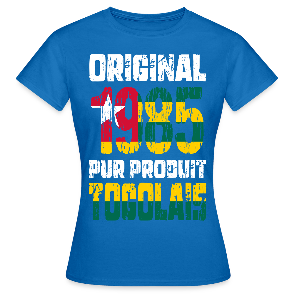 T-shirt Femme - Anniversaire 40 Ans - Original 1985 - Pur produit Togolais - bleu royal