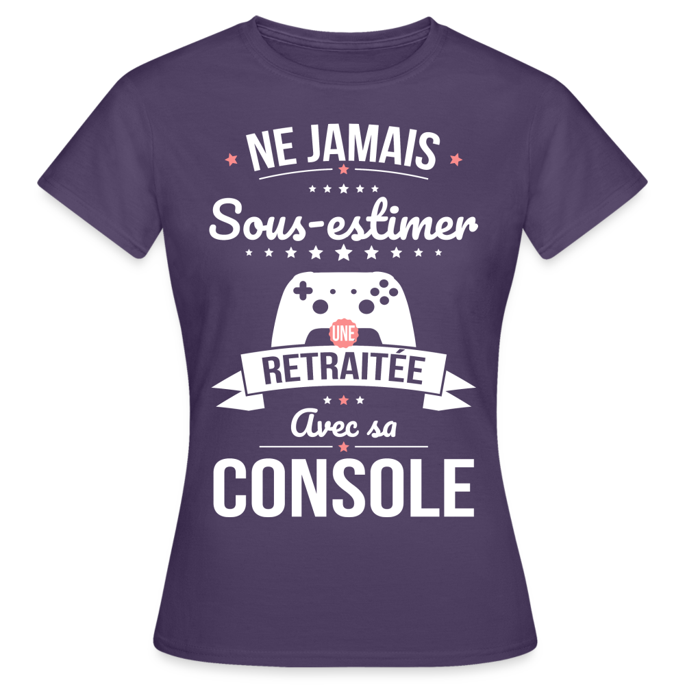 T-shirt Femme - Ne jamais sous-estimer une retraitée avec sa console - violet foncé