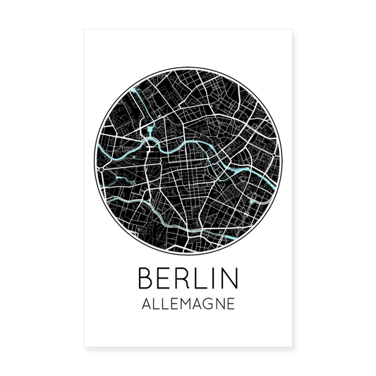 Poster Berlin - Plan Berlin - 20 x 30 cm - blanc