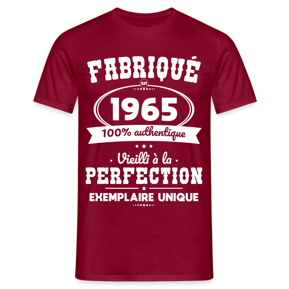 T-shirt Homme - Anniversaire 60 Ans - Fabriqué en 1965 - rouge brique