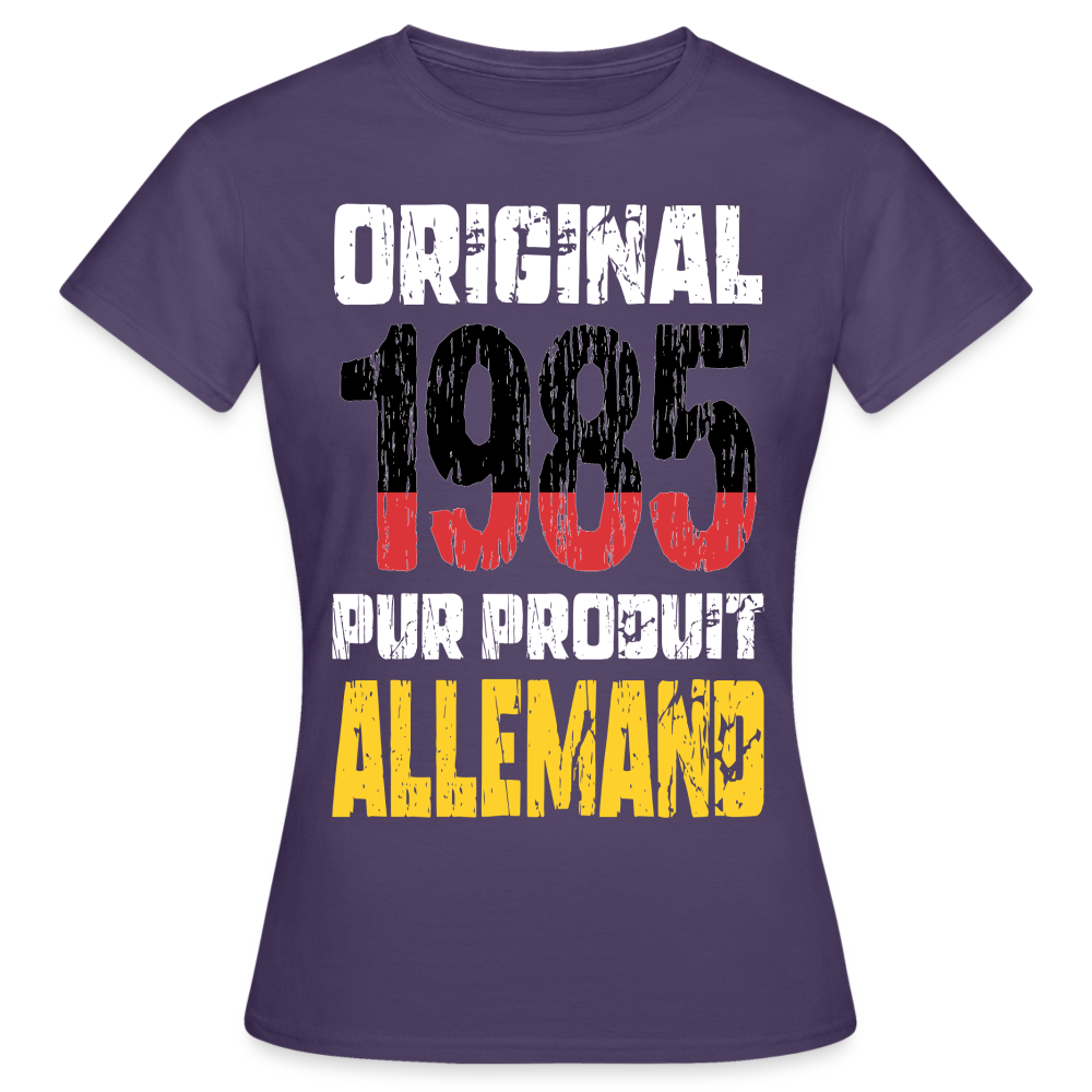 T-shirt Femme - Anniversaire 40 Ans - Original 1985 - Pur produit Allemand - violet foncé