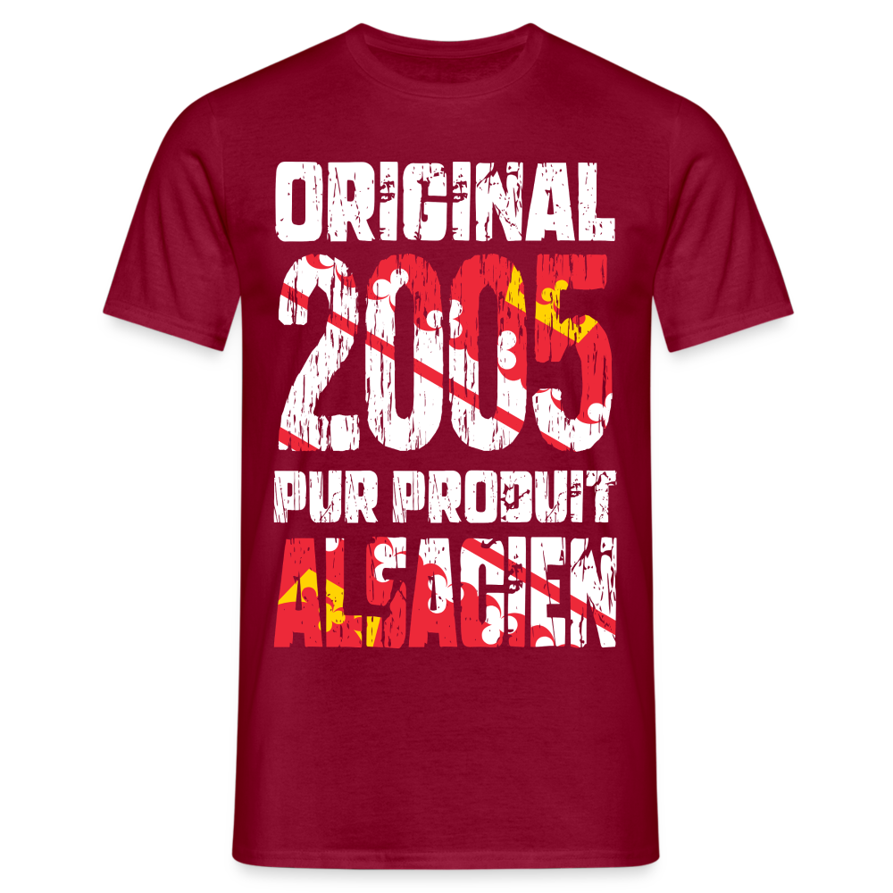 T-shirt Homme - Anniversaire 20 Ans - Original 2005 - Pur produit Alsacien - rouge brique