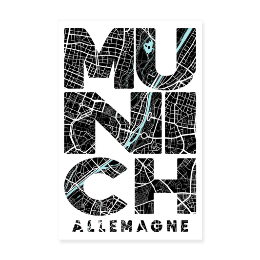 Poster Munich - Plan Munich - 20 x 30 cm - blanc