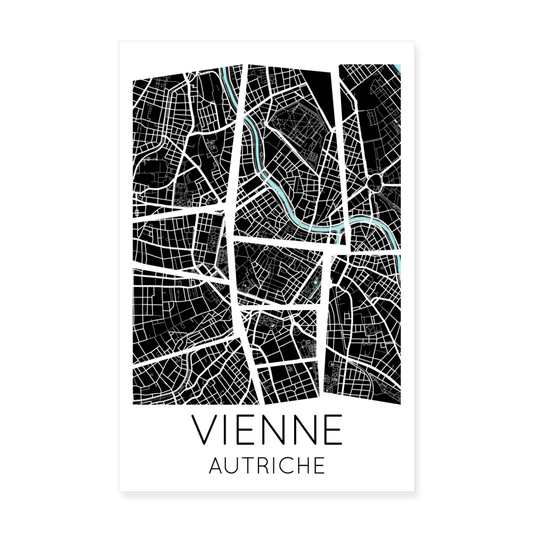 Poster Vienne - Plan Vienne - 20 x 30 cm - blanc