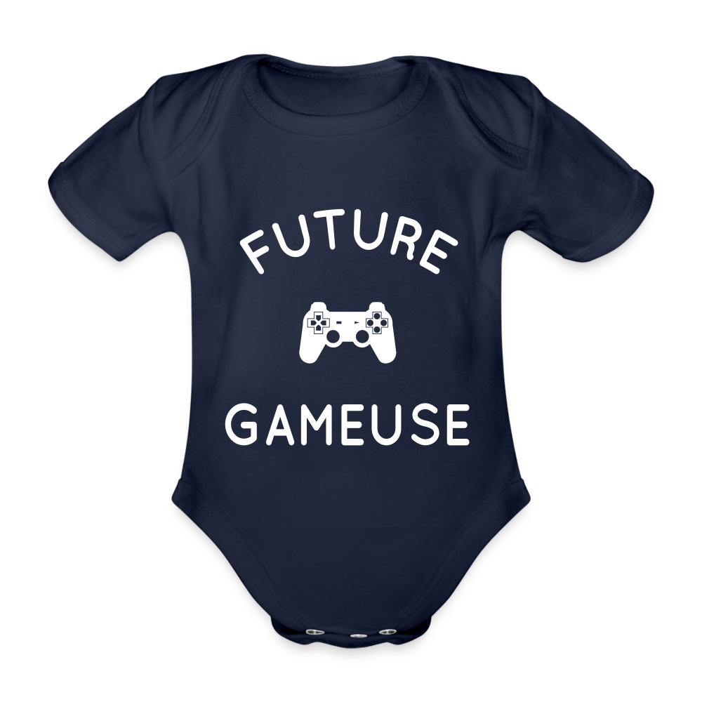 Body Bébé bio manches courtes - Future gameuse - marine foncé