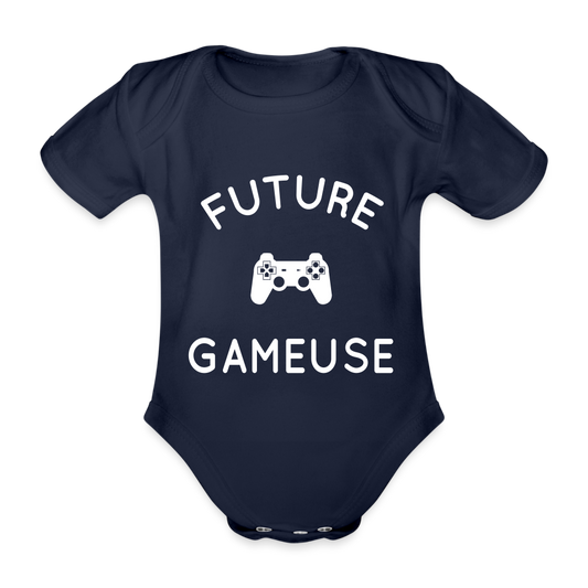 Body Bébé bio manches courtes - Future gameuse - marine foncé