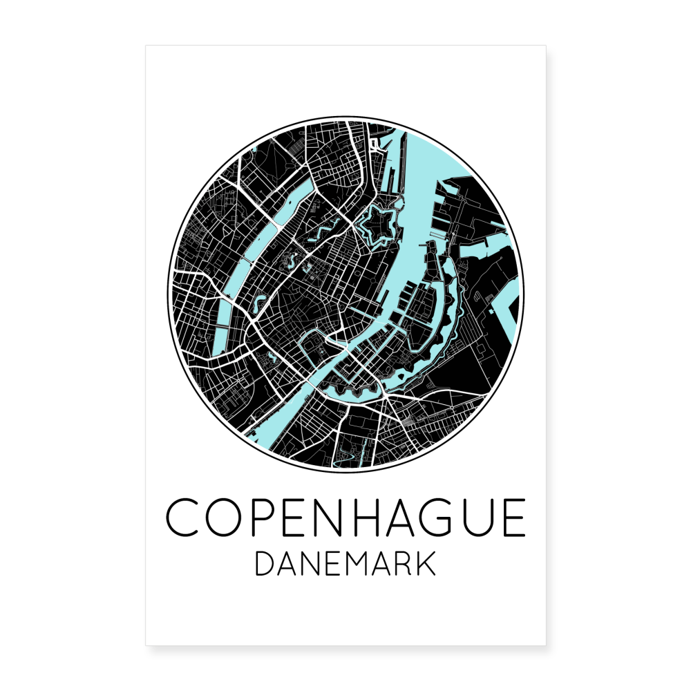 Poster Copenhague - Plan Copenhague - 60 x 90 cm - blanc