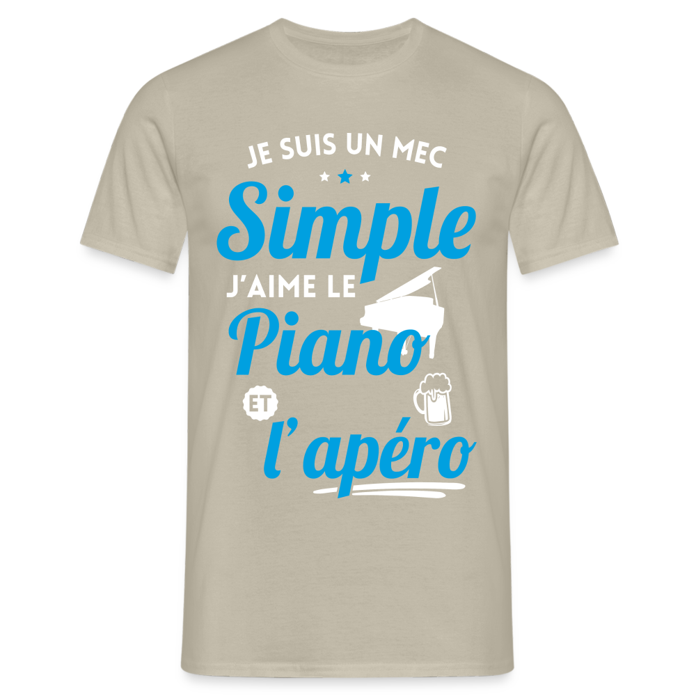 T-shirt Homme - J'aime le piano et l'apéro - beige sable