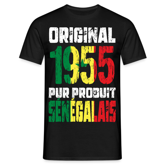 T-shirt Homme - Anniversaire 70 Ans - Original 1955 - Pur produit Sénégalais - noir