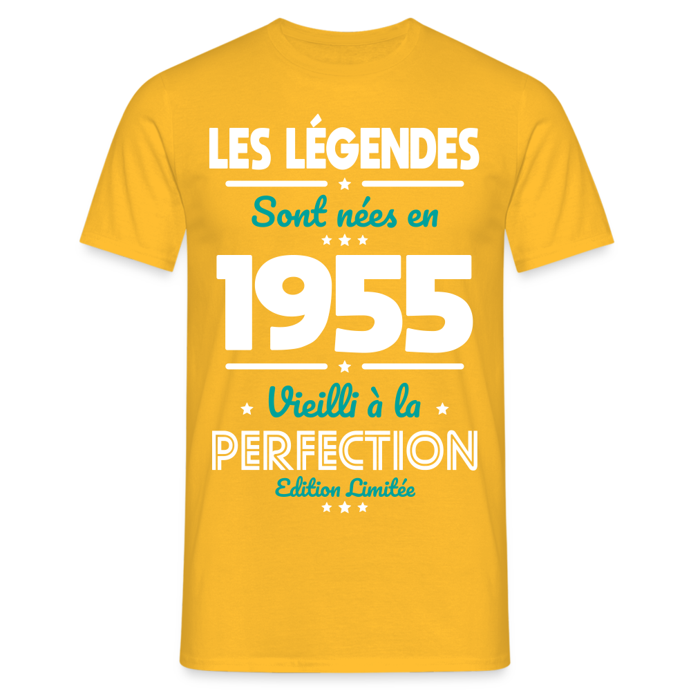 T-shirt Homme - Anniversaire 70 Ans - Les Légendes sont nées en 1955 - jaune