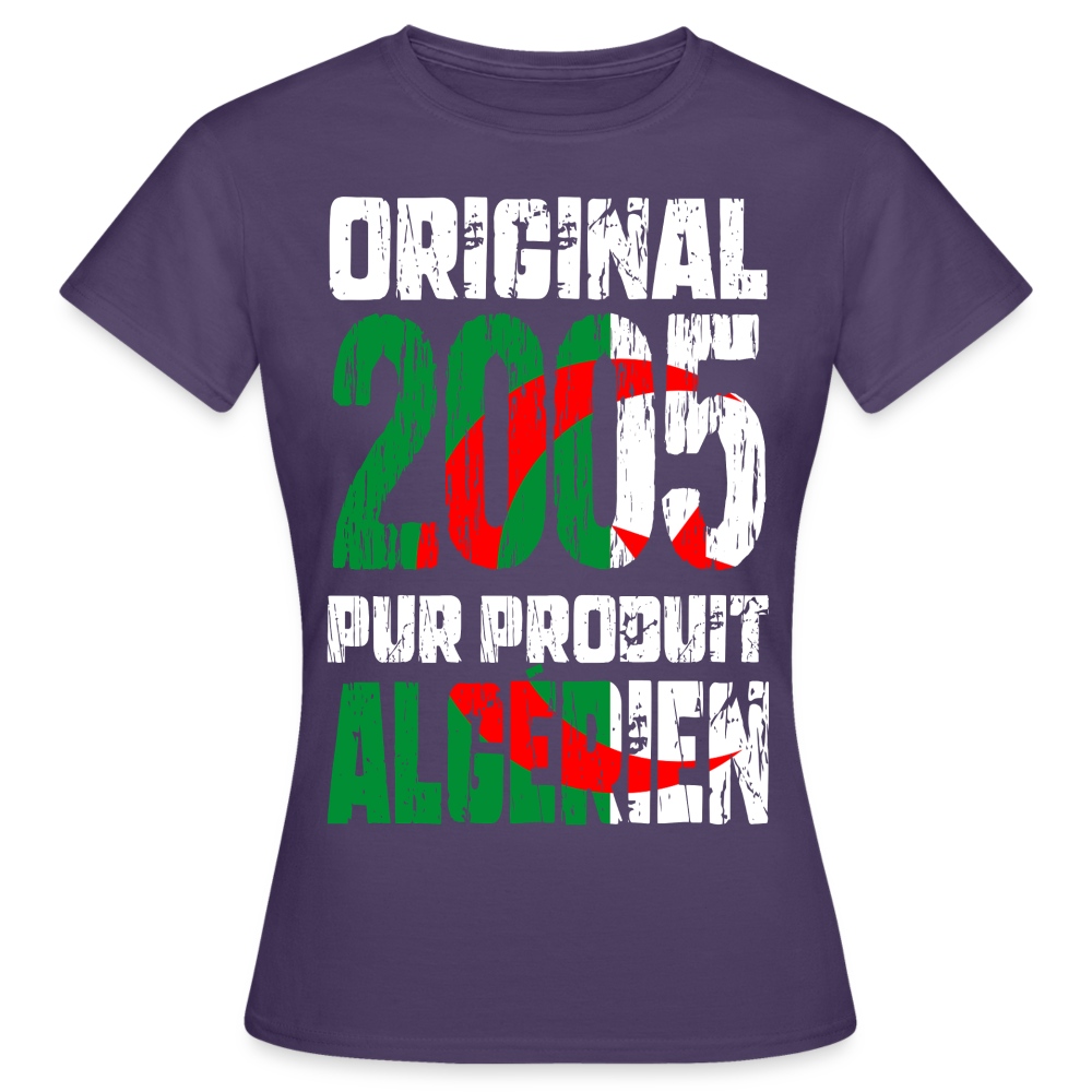 T-shirt Femme - Anniversaire 20 Ans - Original 2005 - Pur produit Algérien - violet foncé