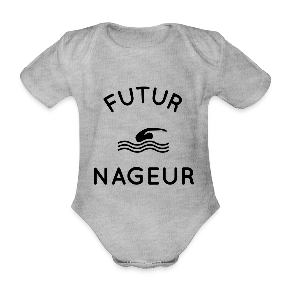 Body Bébé bio manches courtes - Futur nageur - gris chiné