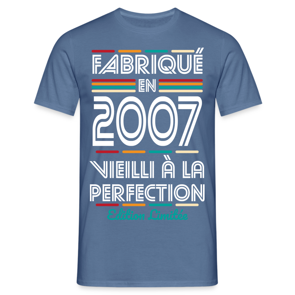 T-shirt Homme - Anniversaire 18 Ans - Fabriqué en 2007 - bleu pigeon 