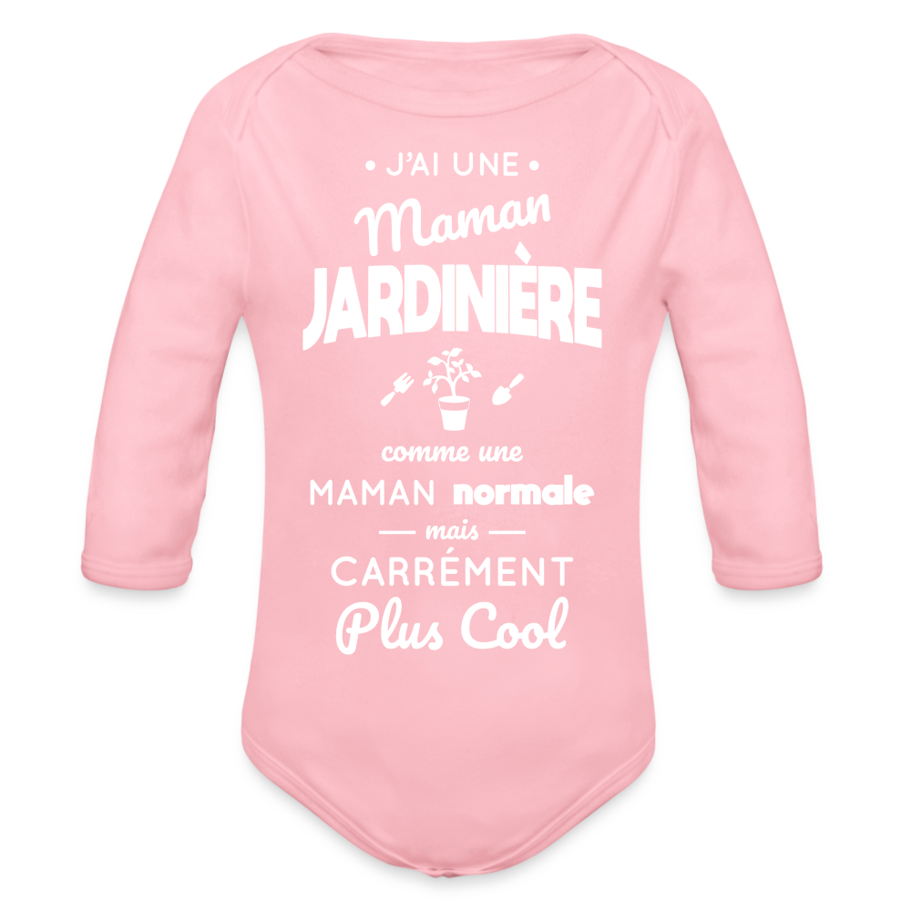 Body Bébé bio manches longues - J'ai une maman jardinière - rose clair