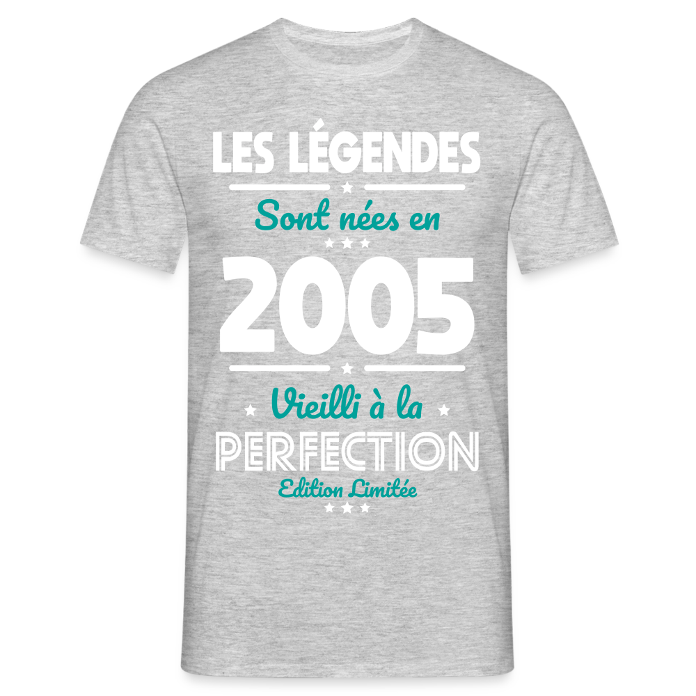 T-shirt Homme - Anniversaire 20 Ans - Les Légendes sont nées en 2005 - gris chiné