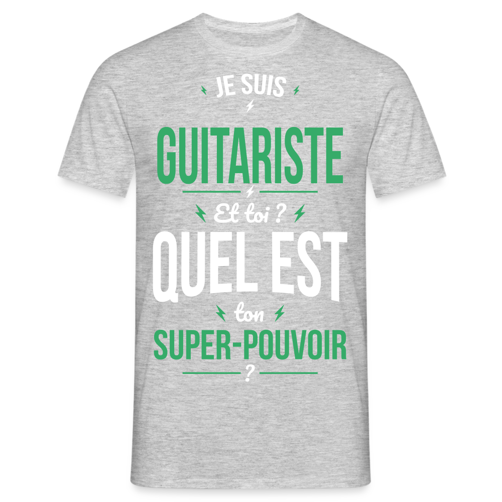 T-shirt Homme - Je suis guitariste - Super-pouvoir - gris chiné