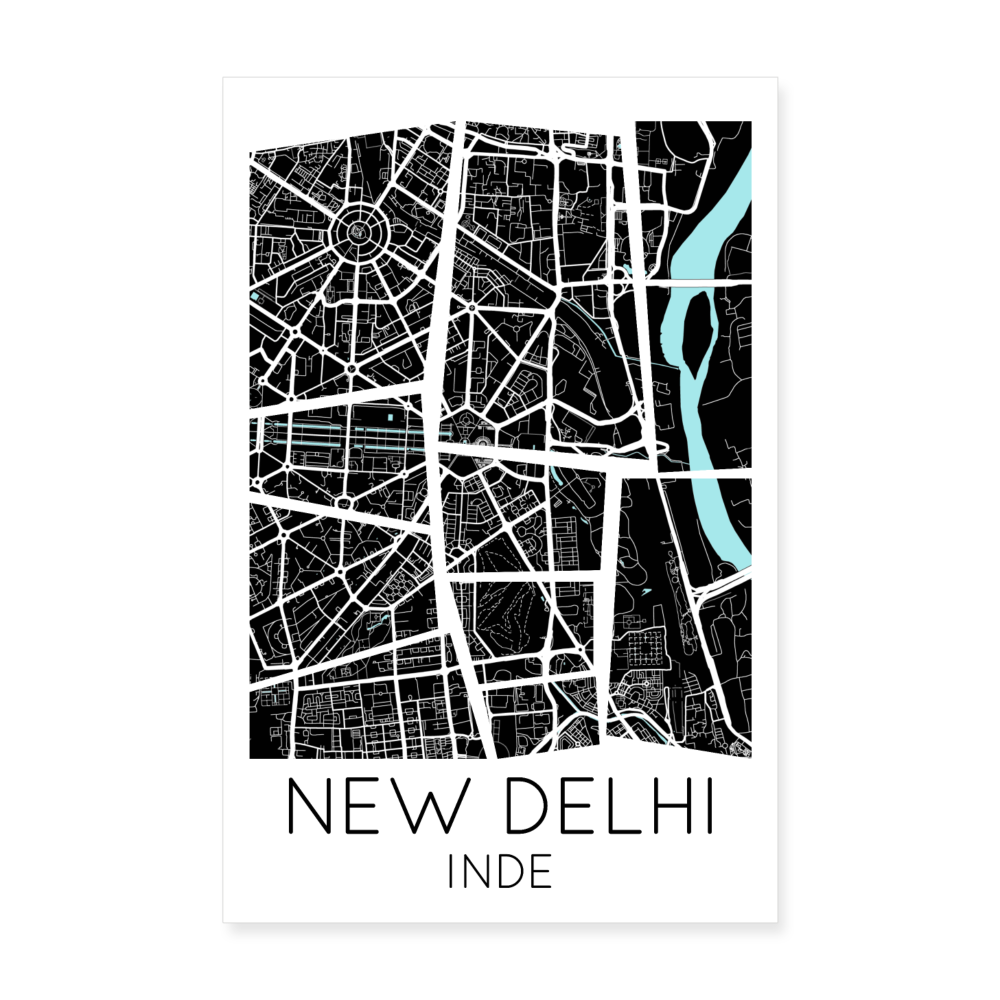 Poster New Delhi - Plan New Delhi - 20 x 30 cm - blanc