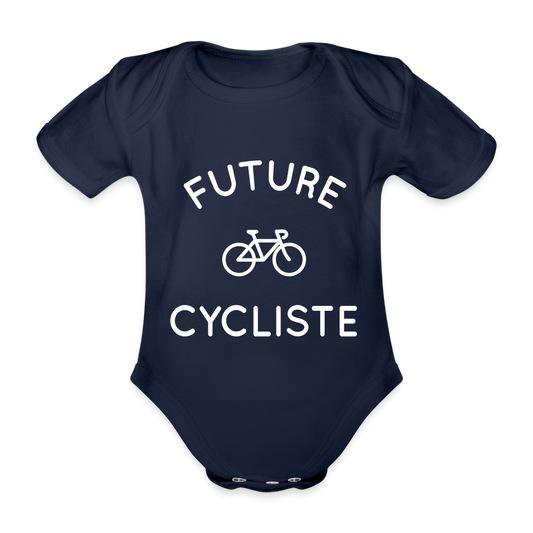 Body Bébé bio manches courtes - Future cycliste - marine foncé