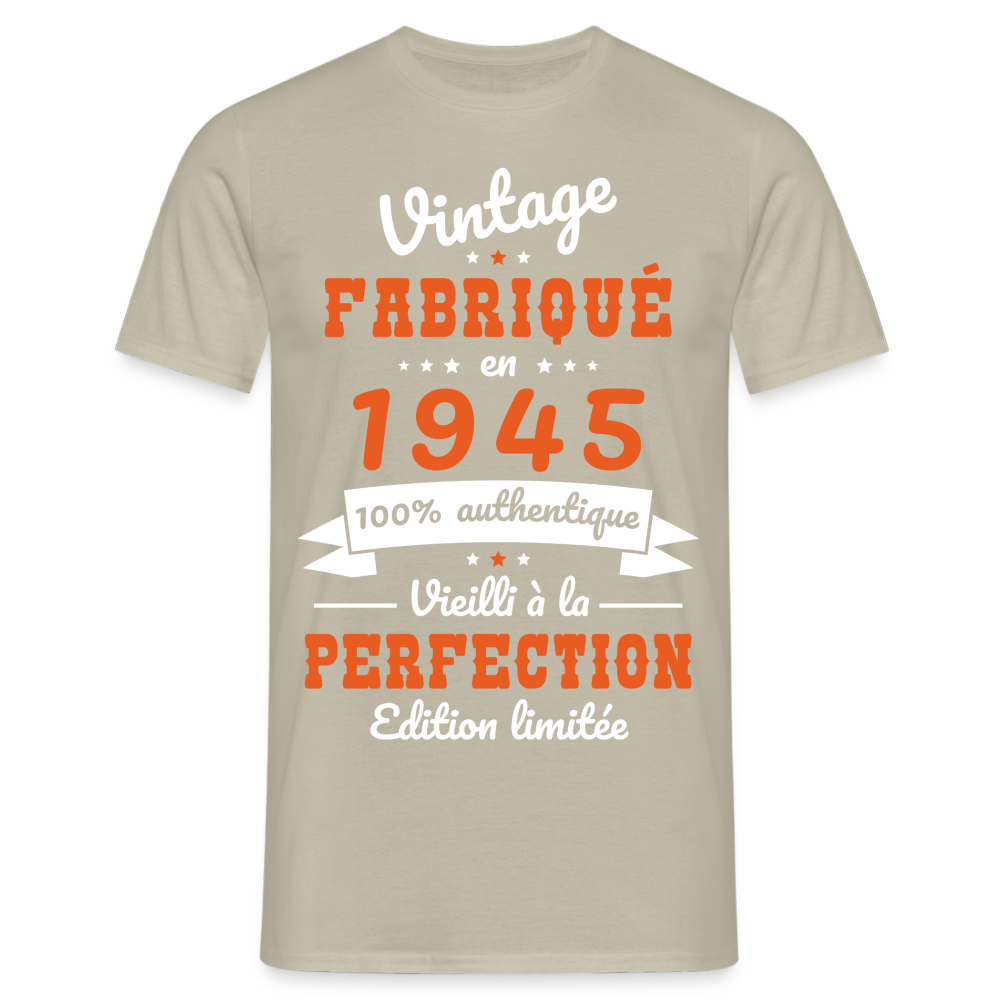 T-shirt Homme - Anniversaire 80 Ans - Vintage fabriqué en 1945 - beige sable