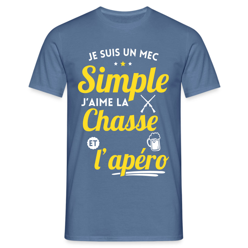 T-shirt Homme - J'aime la chasse et l'apéro - bleu pigeon 