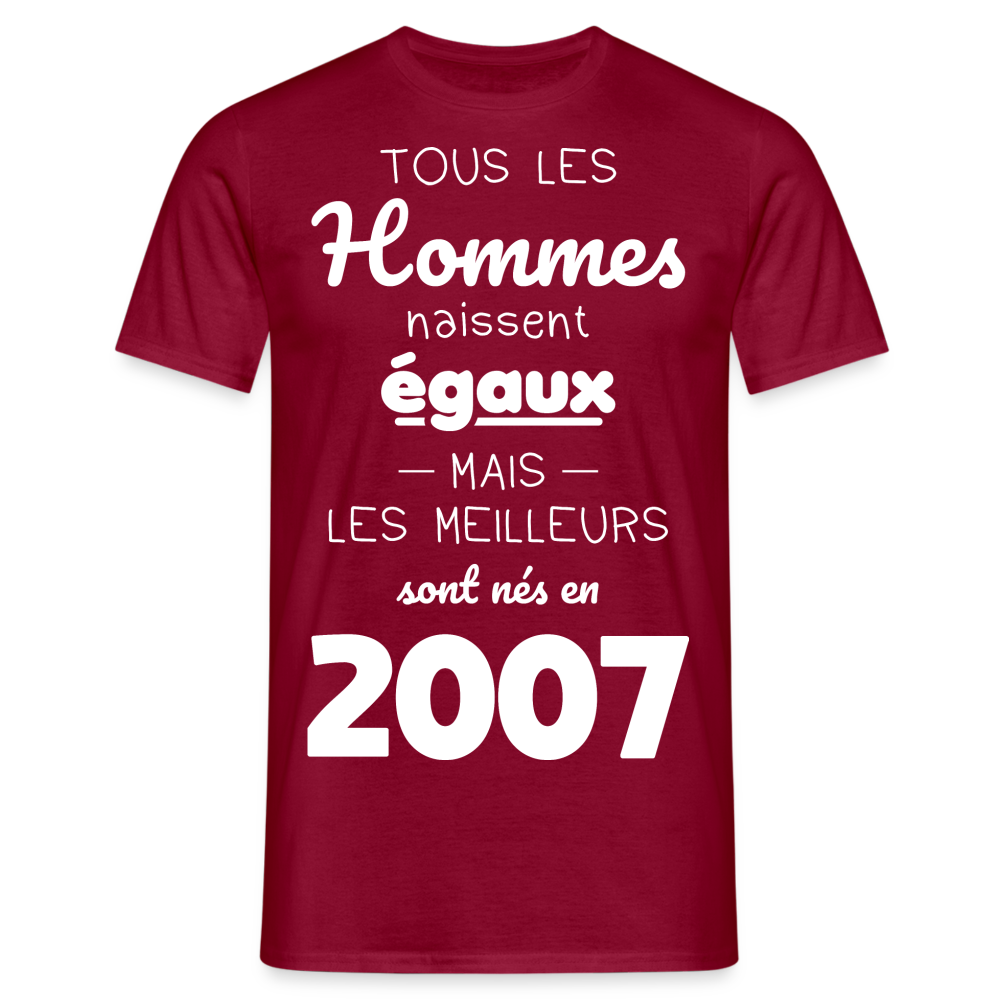 T-shirt Homme - Anniversaire 18 Ans - Les meilleurs sont nés en 2007 - rouge brique