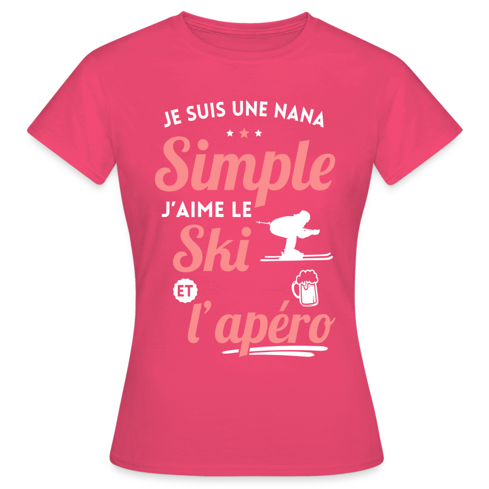 T-shirt Femme - J'aime le ski et l'apéro - rose azalée