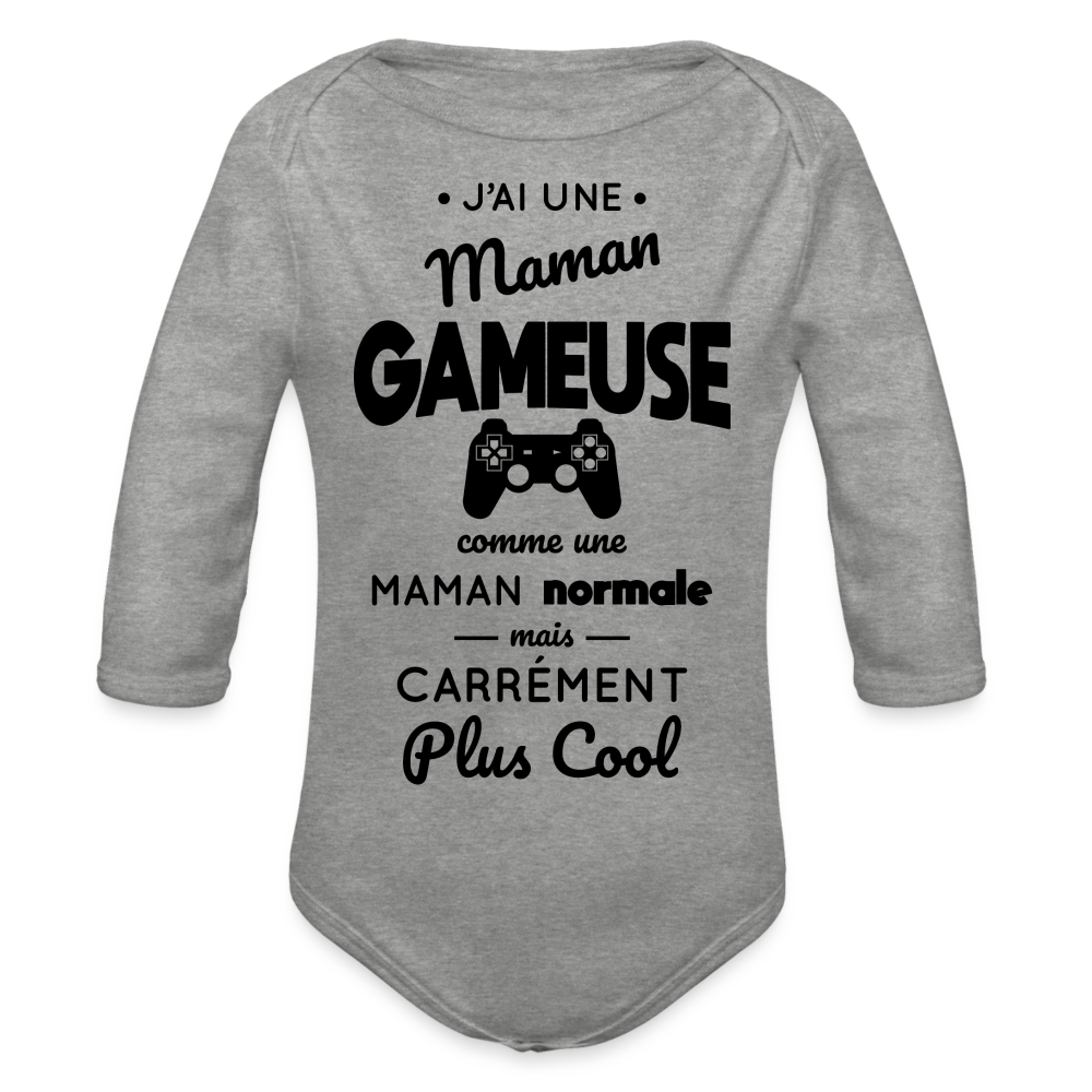 Body Bébé bio manches longues - J'ai une maman gameuse - gris chiné