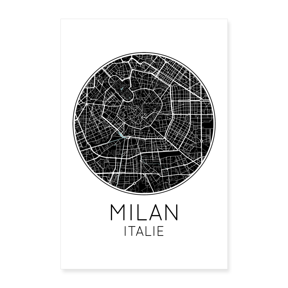 Poster Milan - Plan Milan - 40 x 60 cm - blanc