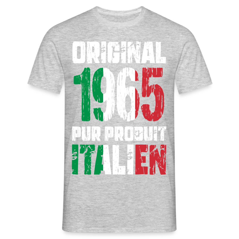 T-shirt Homme - Anniversaire 60 Ans - Original 1965 - Pur produit Italien - gris chiné