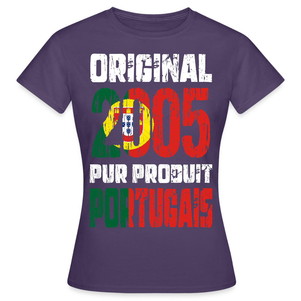 T-shirt Femme - Anniversaire 20 Ans - Original 2005 - Pur produit Portugais - violet foncé